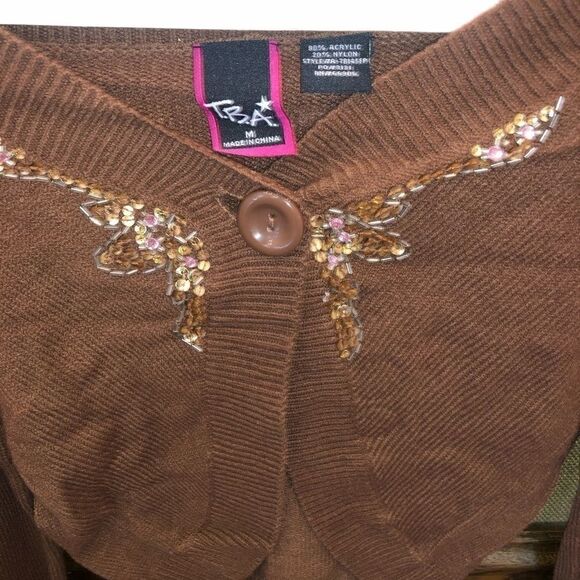 Brown cardigan sweater with gold beading - Picture 2 of 2